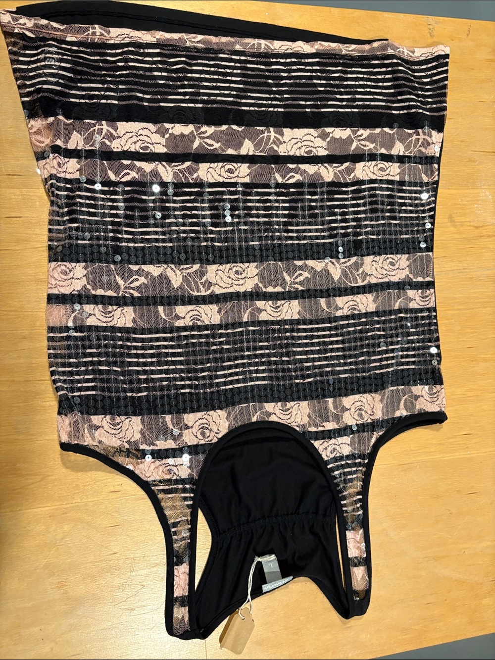 Vanity Black & Blush Lace-Stripe Sequin Tank Top